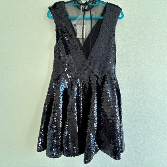 Free People New Dance til dawn black sequin mesh minidress XS - Picture 7 of 15